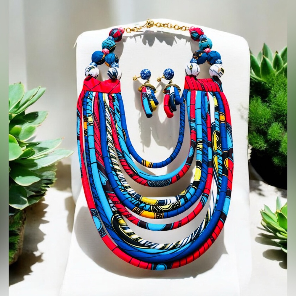 Sassy Jones African Multi-strand Statement Necklace and Earring Set